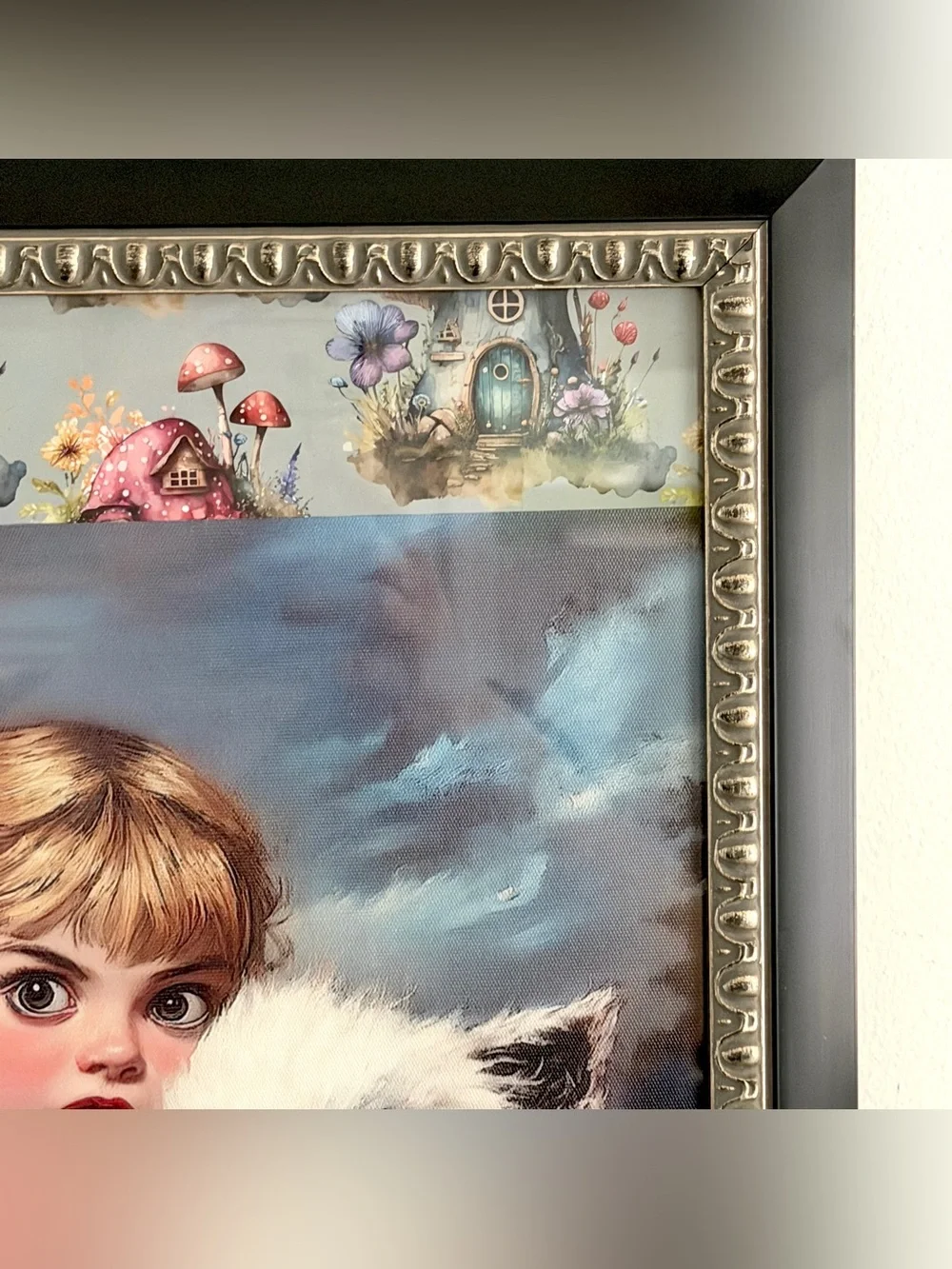 Surreal Spooky Whimsical Girl w/ Dog Scary Canvas Art Print Vintage Framed 12x22